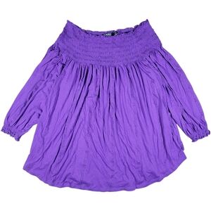 LRL Ralph Lauren Womens Blouse 3X Purple Smocked‎ Off Shoulder 3/4 Sleeve Boho